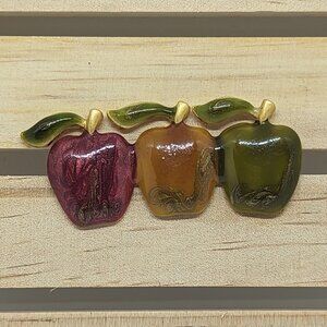 Vintage Signed TC Triple Apple Pin Brooch Autumn Red Yellow Green